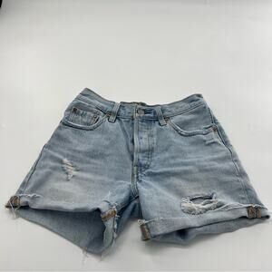 Levi’s 501 Distressed Button Fly Light Wash Jean Denim Shorts High Rise